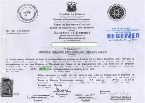 prc leris|CERTIFICATE OF COMPLIANCE TO ELECTRICAL PLANT, .